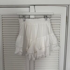 White Tiered Lace-Trim Women’s Shorts
